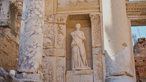 Arete statue in Ephesus. Celsus Library in Ephesus. Efes ancient Greek city in present day Izmir, Turkey