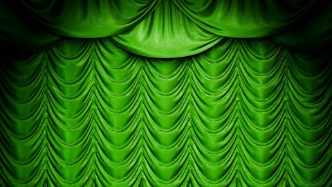 Realistic 3D animation of the luxurious and cozy green velvet or denim Austrian theater stage curtain rendered in UHD with alpha matte