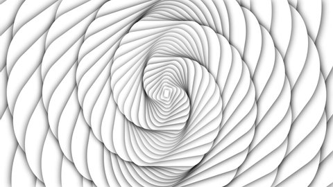 Black and white optical illusion. Op Art video. Spiral. Tunnel. Meditation endless striped footage. Looped motion. Psychedelic hypnotic transformation. Looping animation footage. 4K
