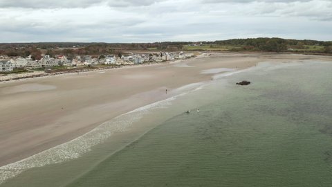 Gorgeous high-angle view of Higgins Beach, a small beach town in Scarborough, Maine.