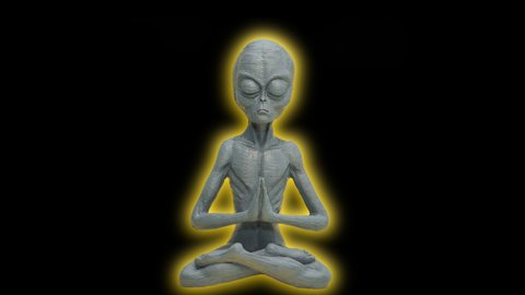 Multi-colored glowing Alien doing Yoga in front of black background - Closed eyes of futuristic figure animation