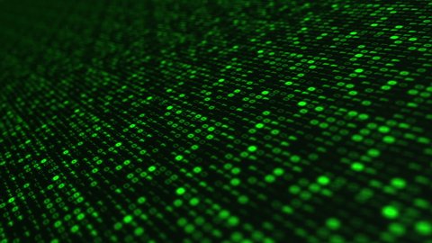 Glowing green computer binary code ones and zeros moving towards the camera. This modern data technology motion background animation is full HD and a seamless loop.