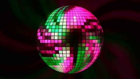 Multi-colored disco ball rotates in space. Motion. Disco ball rotates and shimmers with different colors. Hypnotic disco ball with different colors