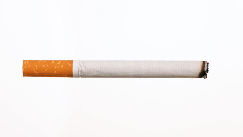 Timelapse video of single filter-tipped cigarette burning, smoldering against a white background. 4k Resolution. Health, addiction concepts. | Shutterstock HD Video #1081572650