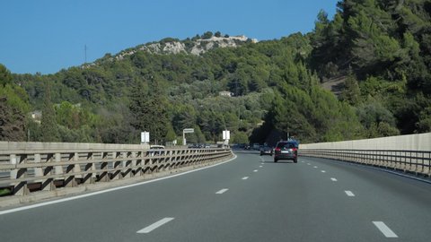 On the highway in the south of France. October 2021.