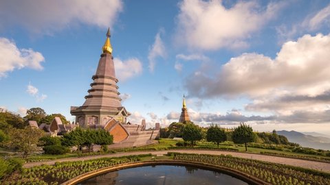 Chiang Mai nature landscape time lapse at Twin Pagoda of Doi Inthanon, Chiang Mai Thailand 4K timelapse
