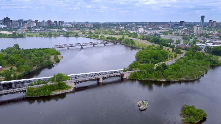 An aerial view of the Ottawa river, Canada, Nepean Bay | Shutterstock HD Video #1081591061