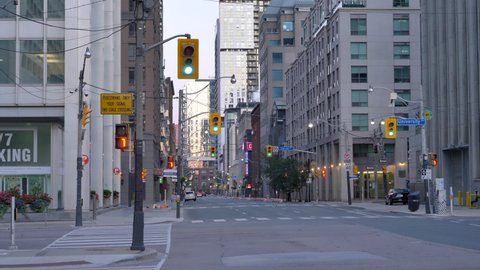 Toronto , Ontario , Canada - 08 02 2021: Empty city streets during the pandemic lockdown.
