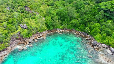 29.10.21 Mahe Seychelles drone shot of Anse intendance and anse takamaka,2 amazing beaches of the southern area of Mahe,  amazing beaches with Cristal clear water and white powdered sand