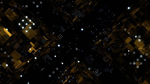 4K Abstract technology background with glitter particle motion in a cyber space. Tunnel texture for futuristic digital data transfer concept. Seamless loop.