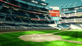 Empty daytime baseball and cricket arena in a sunlight 3d render 4k video