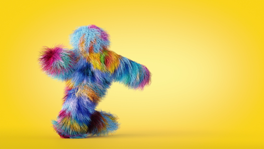 Looping 3d animation, dancing colorful hairy monster, funny mascot having fun, furry toy isolated on yellow background | Shutterstock HD Video #1081607729