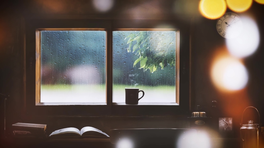 Rainy scenery seen from a comfortable cafe - Raindrops flowing by the window)
 | Shutterstock HD Video #1081611320