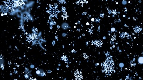 snowflakes . falling snow isolated on black background in 4K to be used for composing. winter motion graphics. Large and small snow snowflakes.