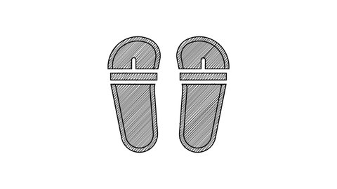 Black line Flip flops icon isolated on white background. Beach slippers sign. 4K Video motion graphic animation.
