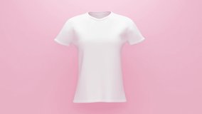 White women's T-shirt on a pink background. Abstract loop animation