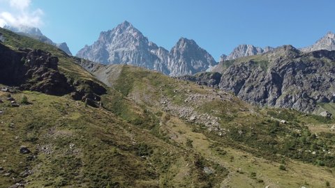 4k video of the Piedmontese mountains of the Monviso chain, in the province of Cuneo, in August 2021