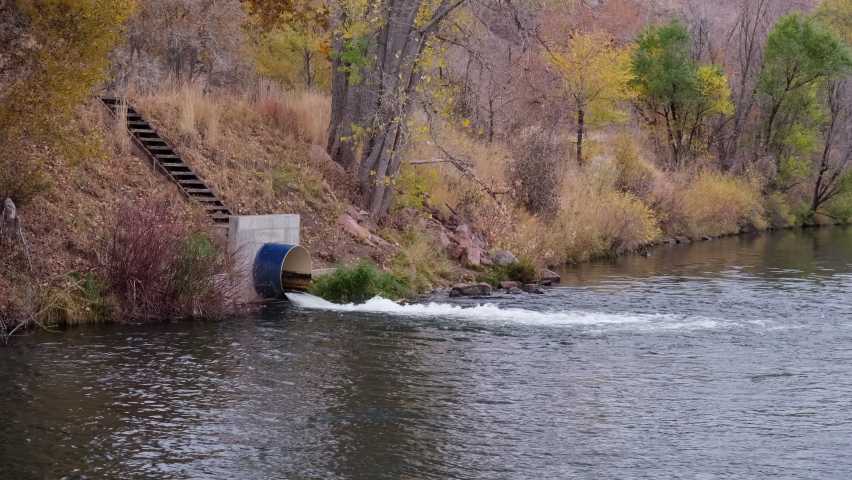 water flowing to a lake - water diversion from the Poudre River to Watson Lake  in northern Colorado, fall scenery