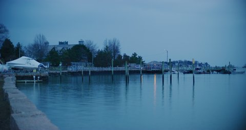 Cloudy day at Stony Creek neighborhood during winter time in Branford, Connecticut. Filmed with a Red Helium-8K resolution-vintage Zeiss lenses.