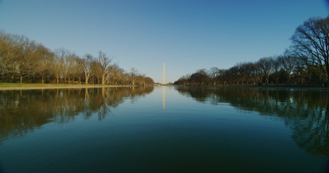 At the Lincoln Memorial looking towards the Washington Monument and reflecting pool during winter time. Red Helium camera-8k resolution-vintage Zeiss lenses in Washington DC.