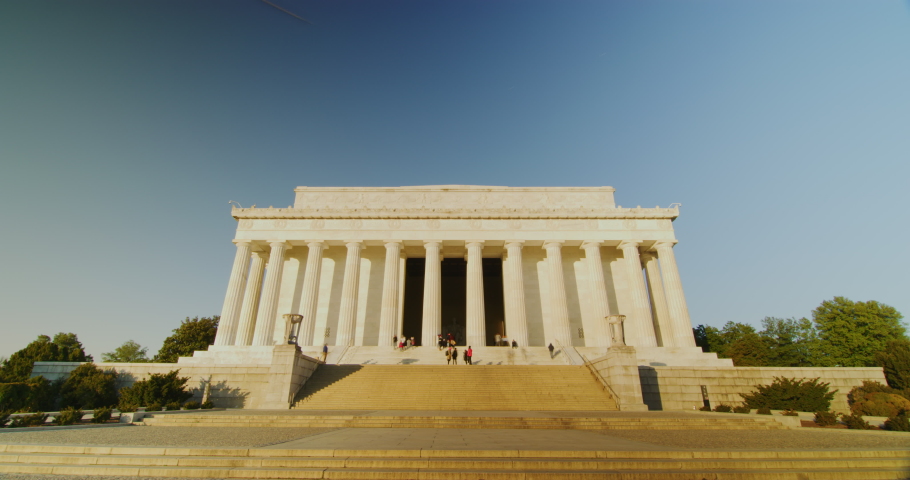 Time lapse of the Lincoln Memorial with sunrise light during winter time. Red Helium camera-8k resolution-vintage Zeiss lenses in Washington DC.