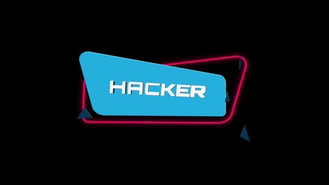 3d animation text Hacker on trendy flat geometric banner. Flying and rotating object. 4K Video motion graphic animation.
