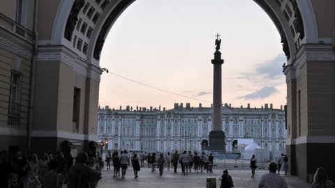Russia. Saint Petersburg July 2021. Tourists walk along the palace square