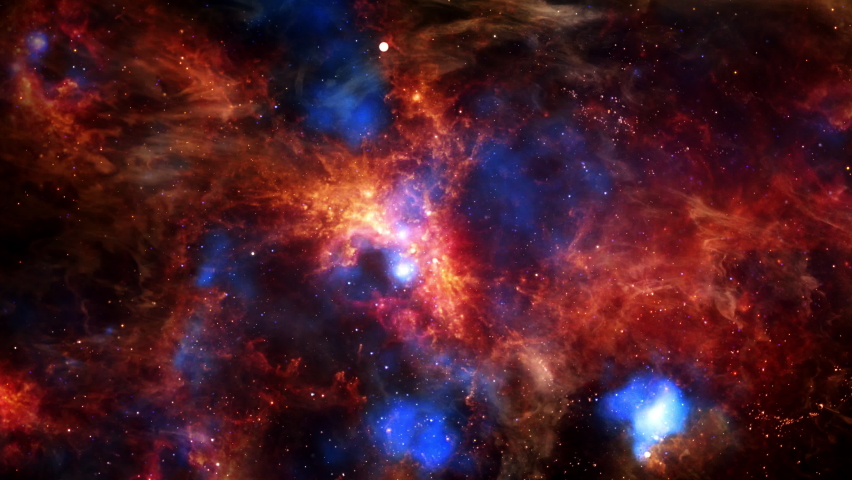 Loop Space Flight deep space exploration travel to The Tarantula Nebula also known as 30 Doradus, H II region in the Large Magellanic Cloud. 4K 3D looping space exploration. Furnished by NASA image.
