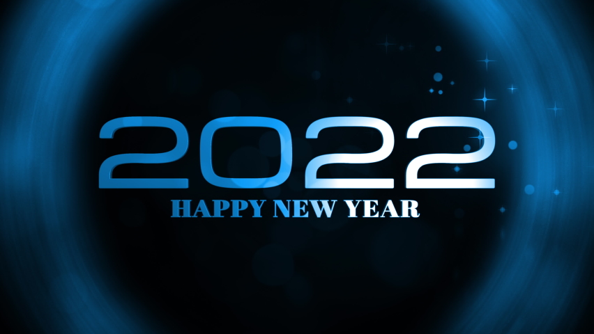 HAPPY NEW YEAR 2022 purple text with glitter particles banner loop animation isolated word on blak background 4K 3D rendering seamless loop HAPPY NEW YEAR 2022 word isolate effect 
