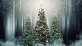 Christmas Tree and glitter fall with Clouds on Dark Background Seamless Loop. 3D rendering. Concept is Christmas tree rotate and glitter fall on dark background in Christmas and Happy New Year. - Powered by Shutterstock - Get 15% off with code: PIKWIZARD15