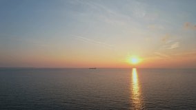 
Floating
ship at sunset. Aerial video