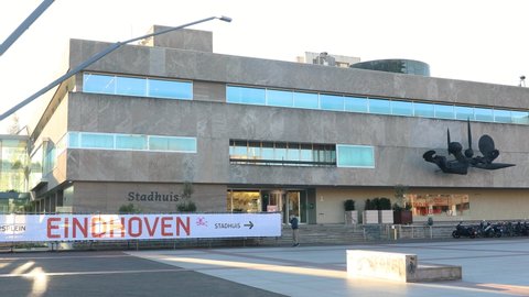 Eindhoven, The Netherlands, October 29 2021. The municipality, Eindhoven city council exterior facade on a sunny morning during fall