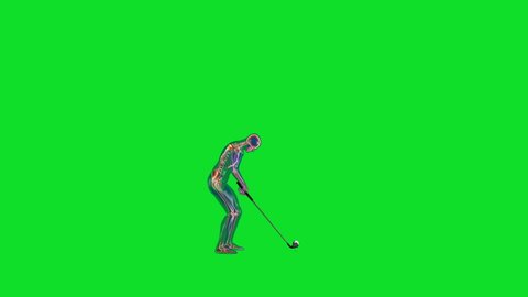Human x-ray body and skeleton, Golf Hit, Green Screen