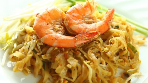 Pad Thai or Thai stir-fried noodles in plate ,  close up in studio Chiangmai Thailand