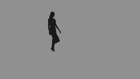 Black and white silhouette glamorous elegant model walking on runway, Full HD footage with alpha transparency channel isolated on gray background