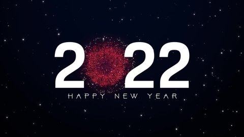 2022 Happy New Year. 2022 celebration concept with fireworks. Happy New Year celebration fireworks on starry sky HD video.