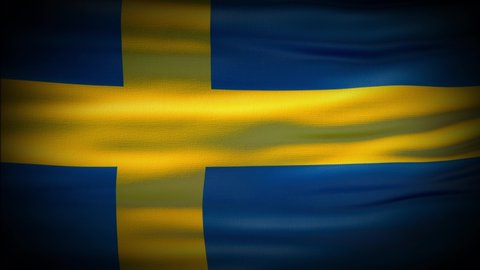Animation Sweden flag is waving seamless loop. Sweden flag waving in the wind. Realistic 4K national flag of Sweden Closeup.