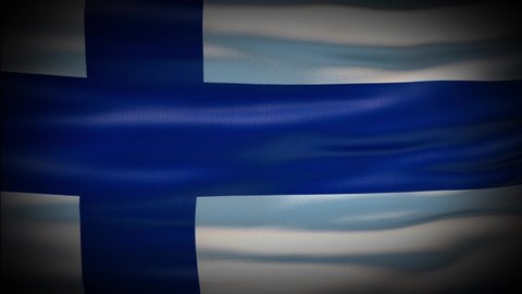 Animation Finland flag is waving seamless loop. Finland flag waving in the wind. Realistic 4K national flag of Finland Closeup.