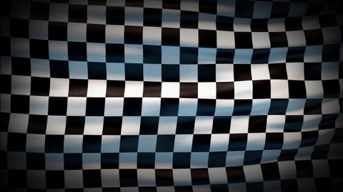 Animation Pirate flag is waving seamless loop. Pirate flag racing flag waving in the wind. Realistic 4K flag of Checkered black and white color closeup. Realistic finish line racing background.