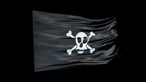 Animation Pirate flag is waving seamless loop. Pirate flag waving in the wind. Realistic 4K flag of Pirate closeup. Blackjack flag.