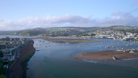 View over River Teign, Shaldon and Teignmouth from a drone, Devon, England, Europe