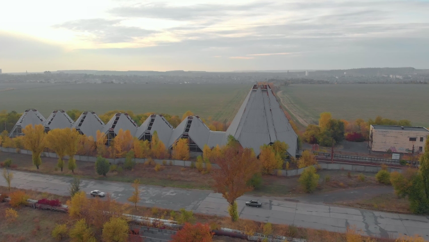 Old infrastructure railway station and road aerial view