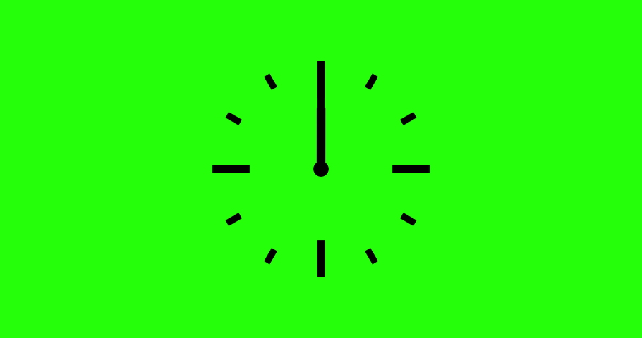 Animated wall clock in 24h loop. Clock with moving arrows. Loop time lapse. Alpha channel with green background for keying. Clock time lapse animation. Black minute and hour hand with second pointer Royalty-Free Stock Footage #1081677887