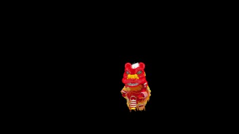 Lion Wall Run, Chinese New Year, dragon, happy new year, 3d rendering, Animation Loop composition 3d mapping cartoon, Included in the end of the clip with Luma matte.