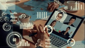 Creative visual of business people in a corporate staff meeting on video call . Concept of digital technology for marketing data analysis and investment decision making . - Powered by Shutterstock - Get 15% off with code: PIKWIZARD15