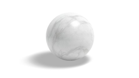 Blank white marble ball mockup, looped rotation, 3d rendering. Empty granite sphere model mock up, isolated on white background. Clear spin marmoreal globule form template.