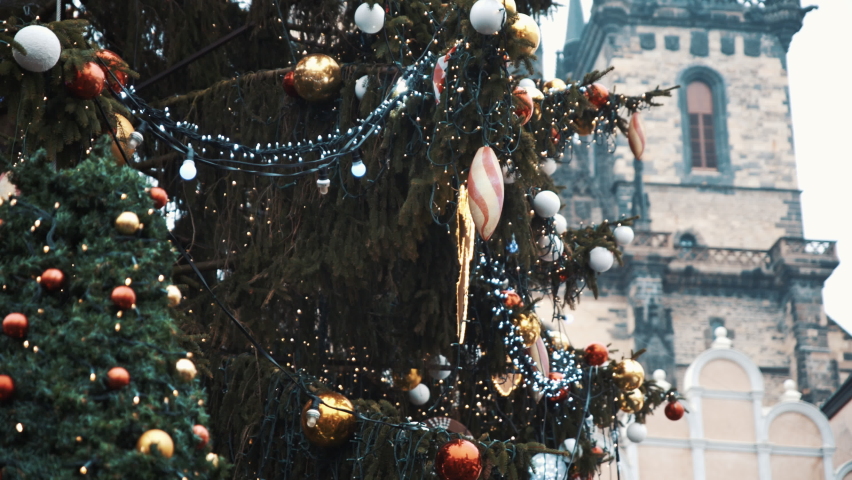 Xmas firtree at Old Town Square, Prague. Filmed on RED camera, 10 bit clolor