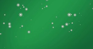 Animation of holly text over snow falling and fir tree on green background at christmas. christmas, winter, tradition and celebration concept digitally generated video.