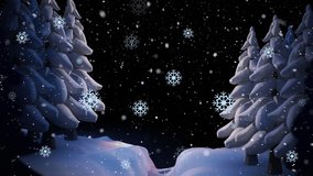 Animation of snow falling over winter landscape at christmas. christmas, winter, tradition and celebration concept digitally generated video.