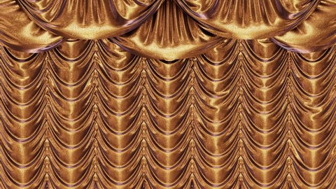 Realistic 3D animation of the luxurious and cozy textured golden metallic Austrian theater stage curtain rendered in UHD with alpha matte